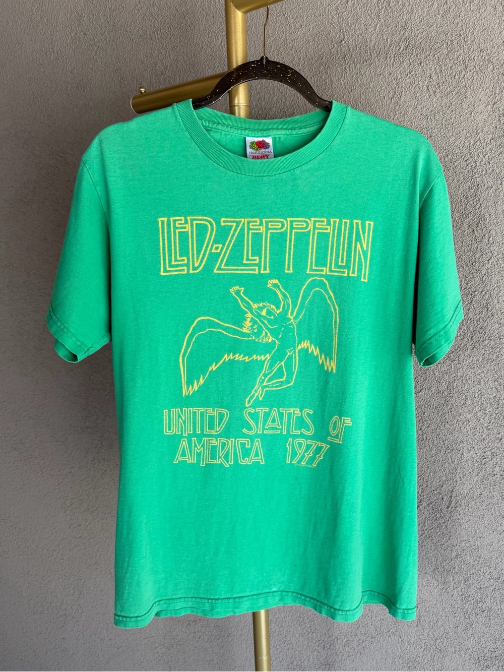 Vintage 2003 Led Zeppelin USA 1977 Graphic Band T-Shirt Green M Y2K Retro